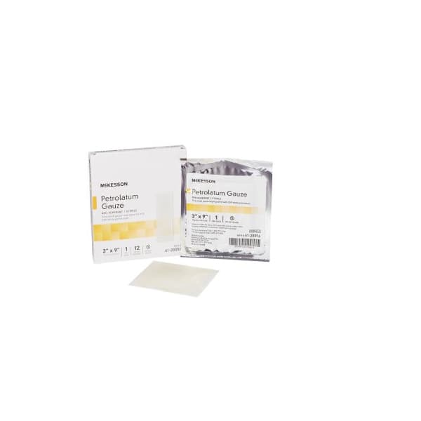 McKesson Petrolatum Impregnated Dressing White USP White Petrolatum Rectangle Sterile, 3 x 9 Inch - Box of 12 - Image 1