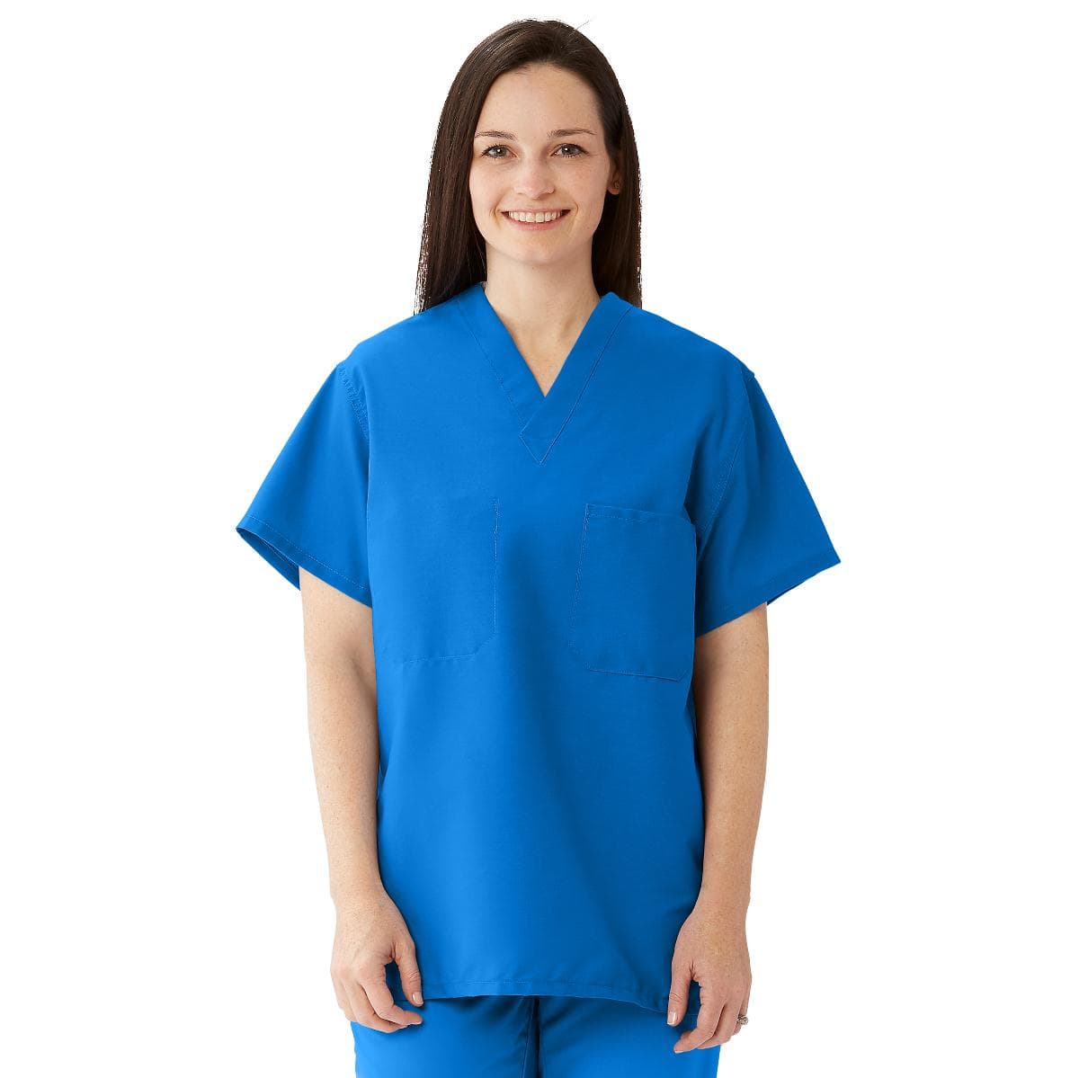 Comfortease Unisex Reversible Scrub Tops With 2 Pockets, Royal Blue, Sm - Image 1