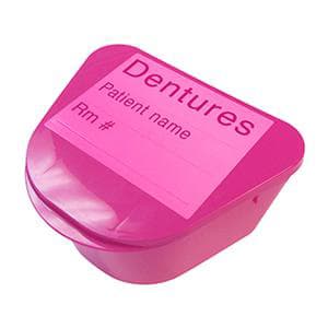 Medegen Denture Cup, with Hinged Lid, 4 x 3 Inch, Pink