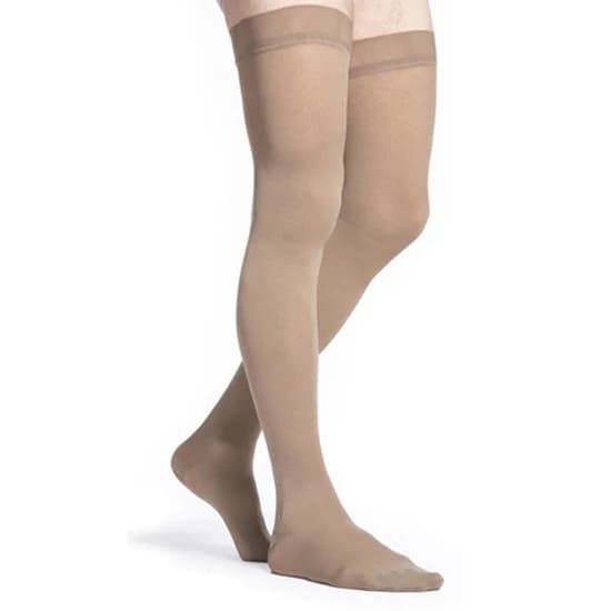 Sigvaris Men's Style Microfiber Thigh-High Compression Stockings 20-30 mmHg, Tan, Small-Short - Pair - Image 1