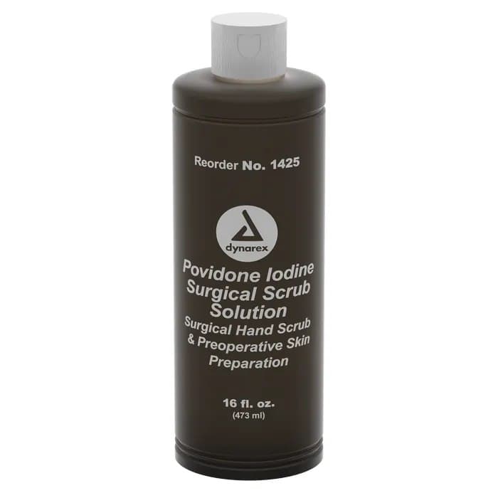 Dynarex Povidone Iodine Surgical Scrub Solution, 16 oz - Case of 24 - Image 1