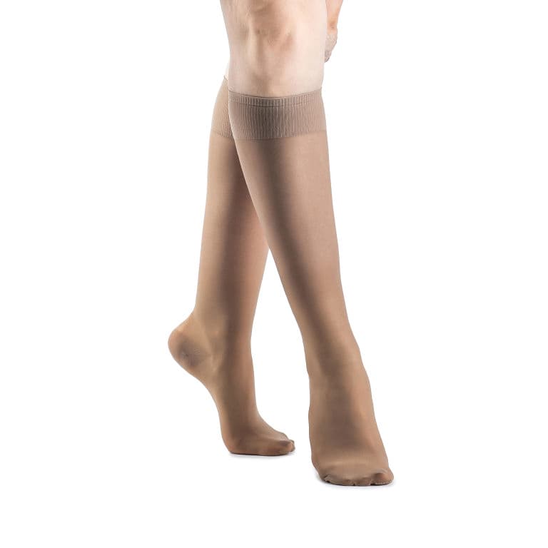 Sigvaris Sheer Fashion Knee High Compression Socks 15-20mmHg, Closed Toe, Size C, Suntan - Pair - Image 1