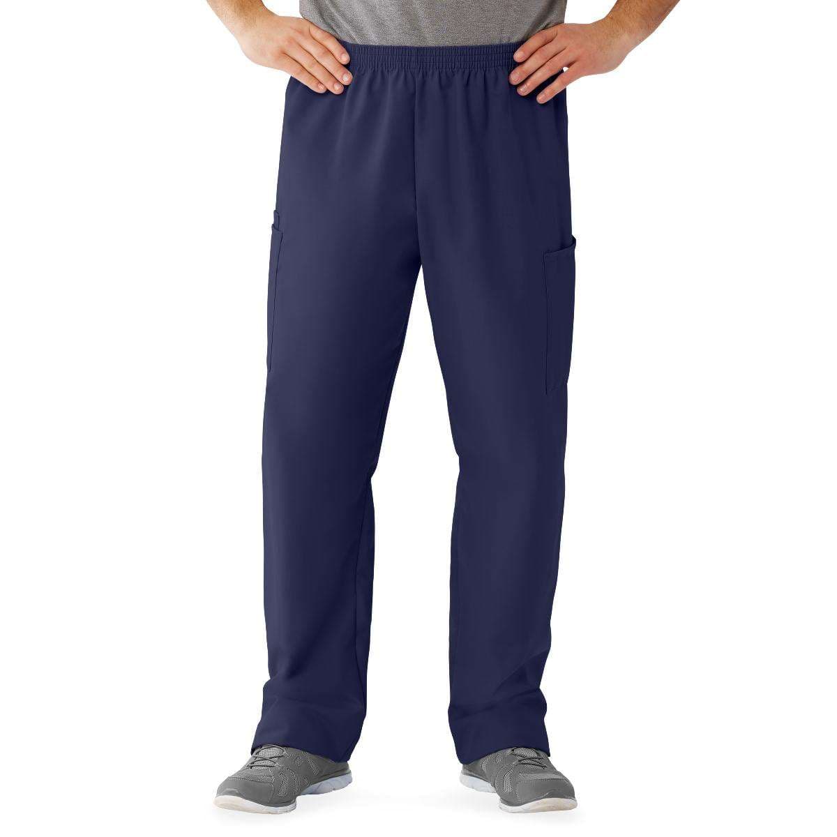 AngelStat Unisex Elastic Waist Long Inseam Cargo Scrub Pants, Navy, Small - Image 1
