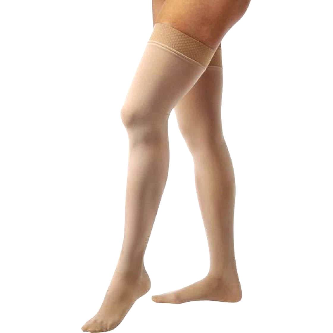 Jobst Relief Thigh High Closed Toe Compression Stocking, 15-20 mmHg, XLarge-Petite, Beige - Pair - Image 1