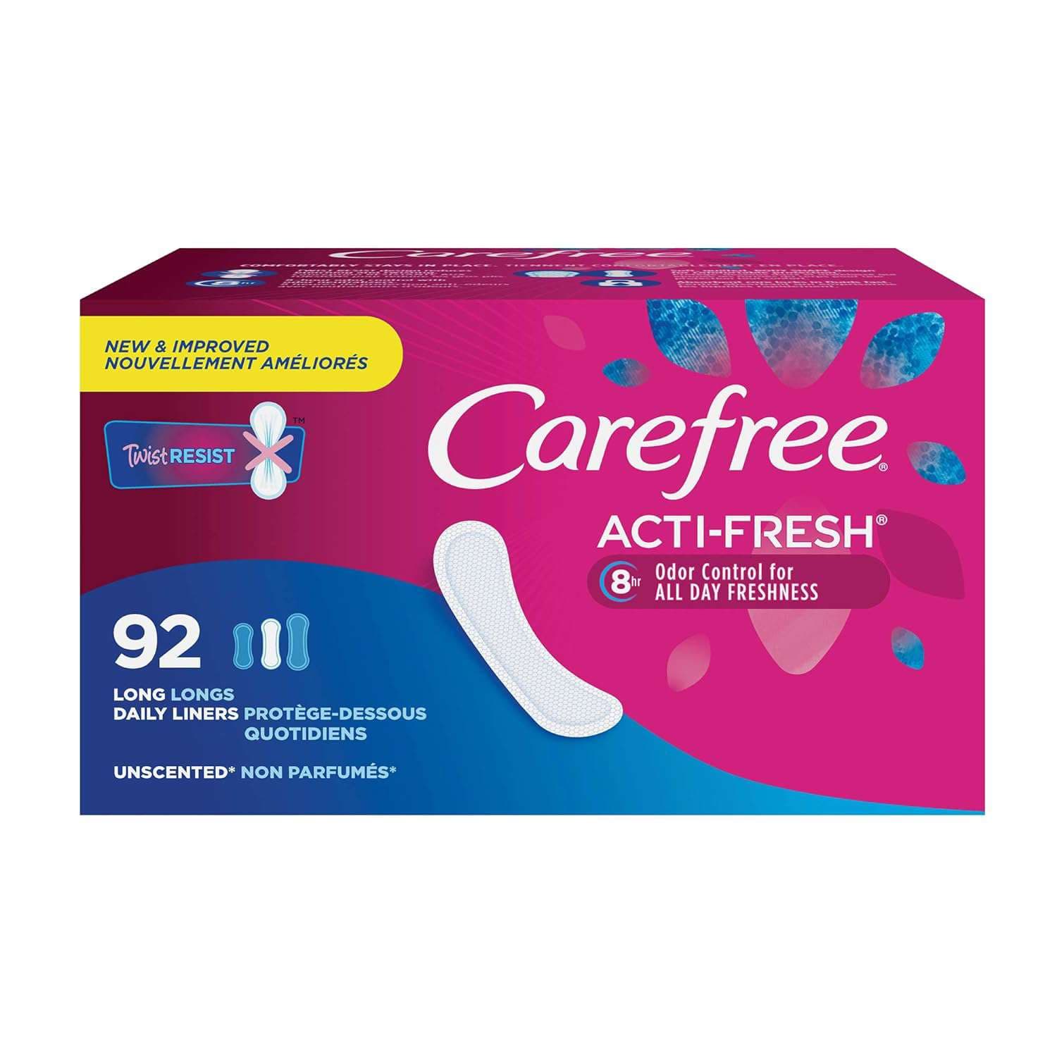 Carefree Acti-Fresh Long Panty Liners, Long - Package of 92 - Image 1