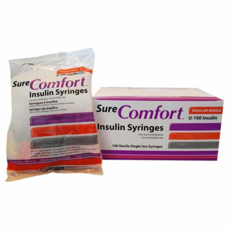 Surecomfort Standard Insulin Syringe with Attached Needle, 31 Gauge, 1/4 Inch - Case of 500 - Image 1