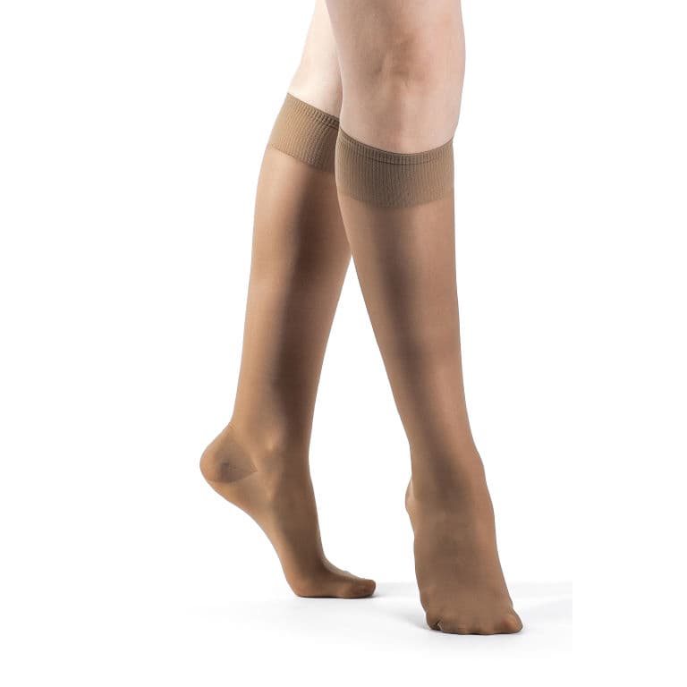 Sigvaris Sheer Fashion Knee High Compression Socks 15-20mmHg, Closed Toe, Size B, Cafe - Pair - Image 1