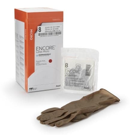 ENCORE Latex Micro Surgical Glove Brown Beaded Cuff Micro, Size 8 - Each - Image 1