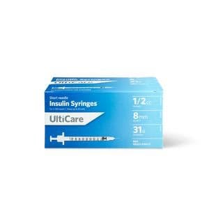 Ultimed UltiCare Insulin Syringe, 31 Gauze x 5/16 Inch, 1/2 mL - Box of 90 - Image 1