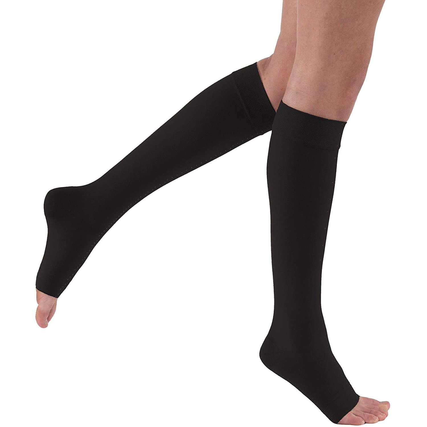 Jobst Relief Silicone Knee High Open Toe Stocking, 30-40 mmHg, Extra Large-Full Calf, Black - Pair - Image 1