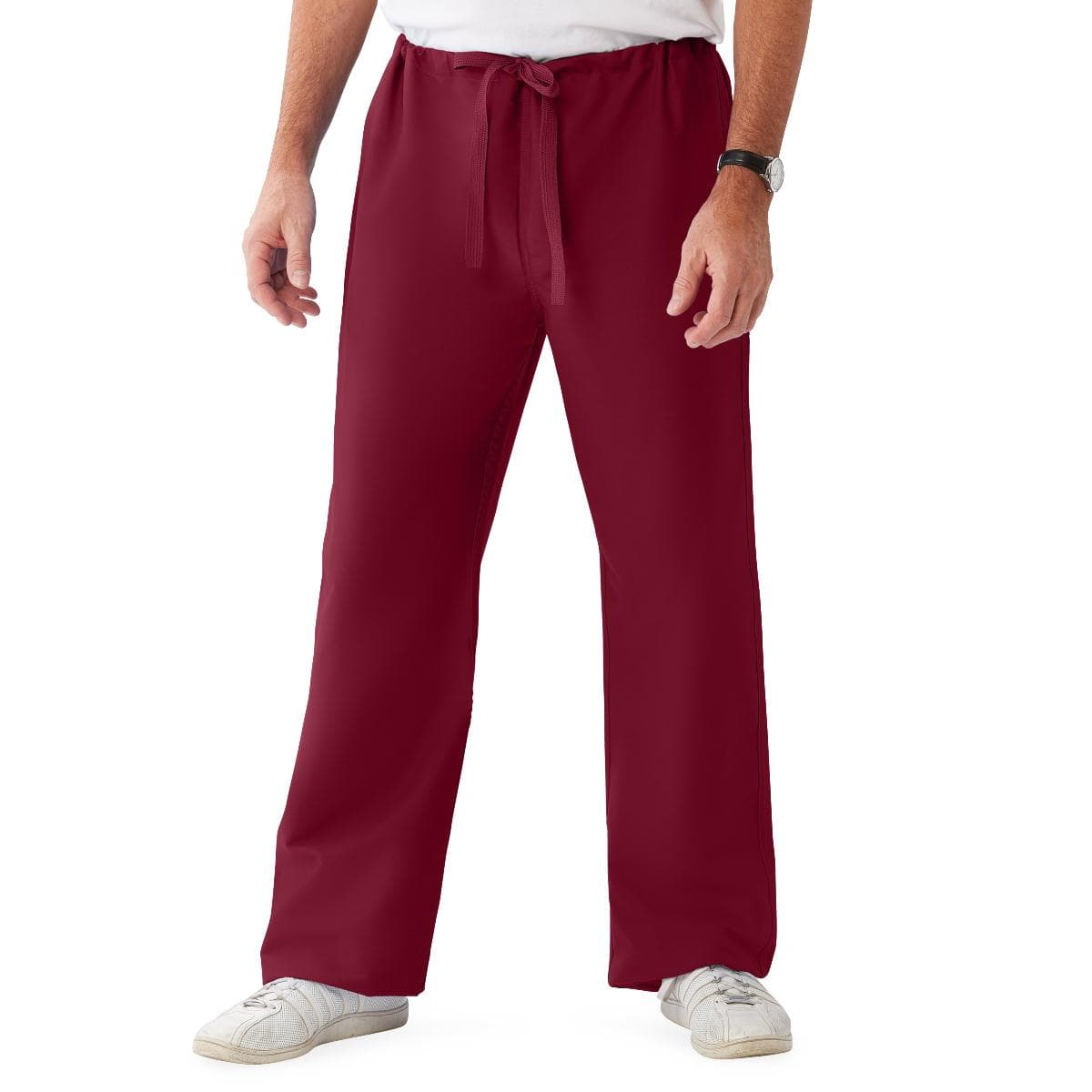ComfortEase Unisex Reversible Scrub Pants with Drawstring Waist, Wine, XL - Image 1