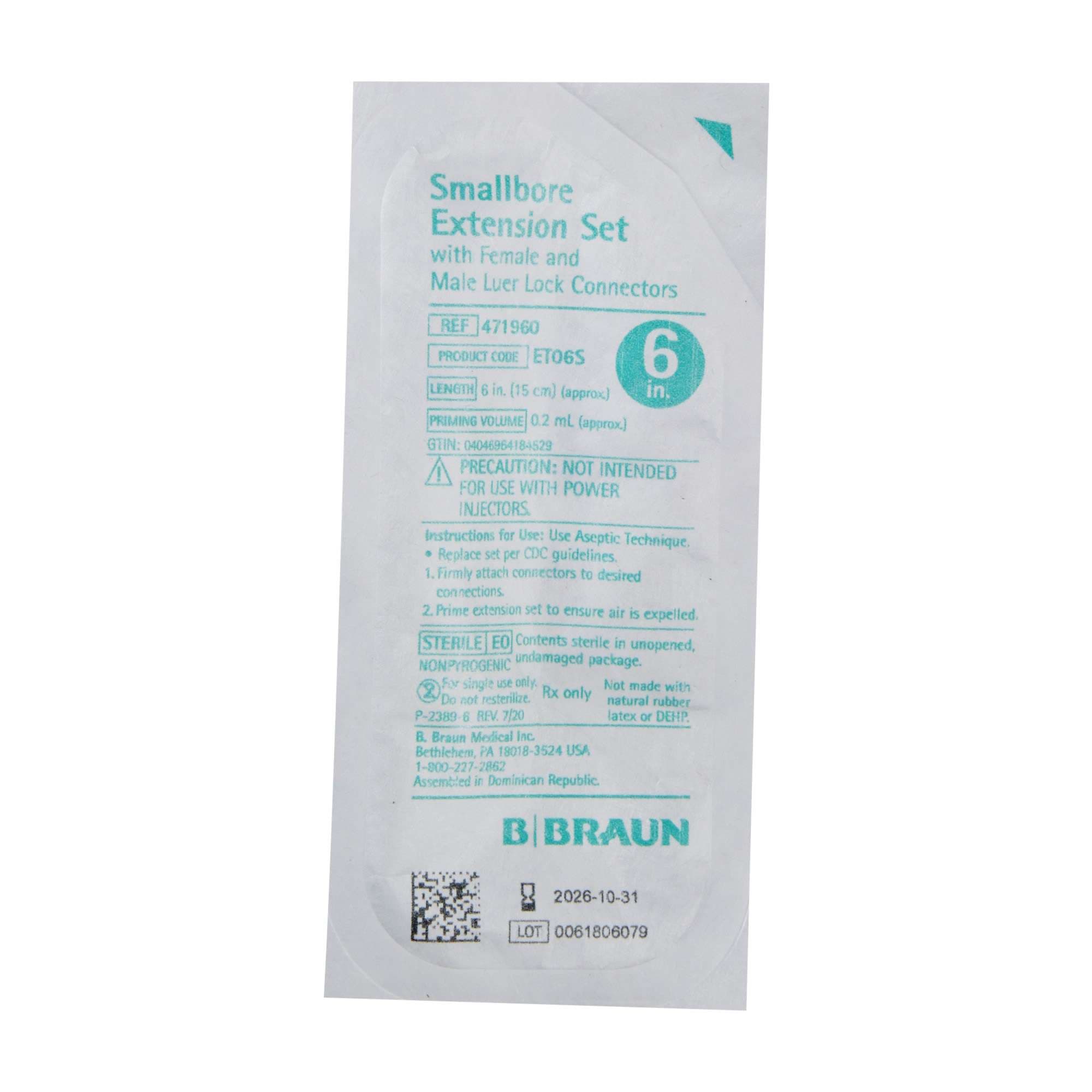 B.Braun Small Bore Extension Set with Female Luer Lock and Spin-Lock Connector, 6 Inch Tubing - Case of 100 - Image 1