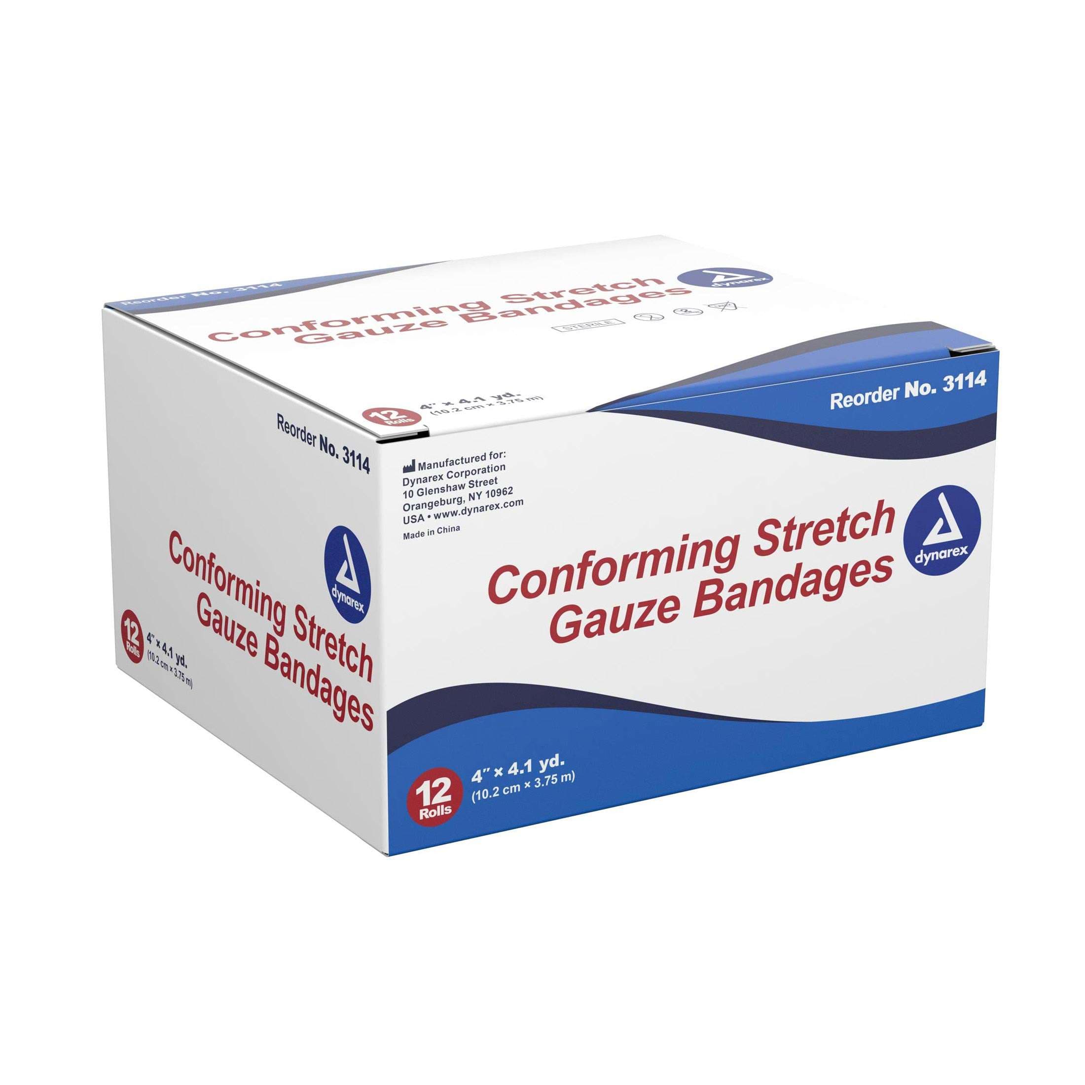 Dynarex Conforming Stretch Gauze Bandage, Sterile, 4 Inch x 4-1/10 Yard - Box of 12 - Image 1