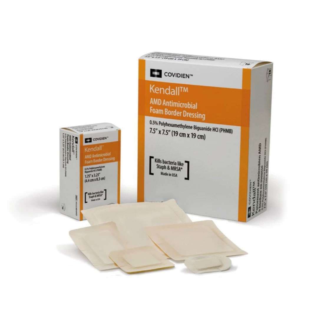Kendall AMD Antimicrobial Foam Dressings with Topsheet, 4" x 4" - Box of 10 - Image 1