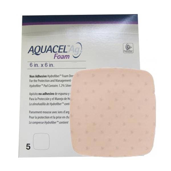 ConvaTec Aquacel Ag Foam Non-Adhesive Dressing, 6 x 6 Inch - Box of 5 - Image 1