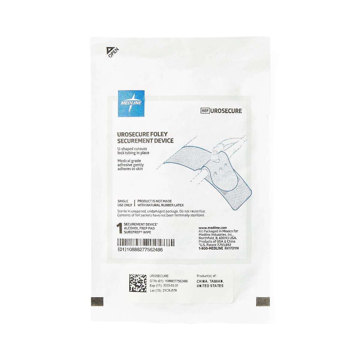 Urosecure Adhesive Foley Catheter Securement Device, Sterile - Each - Image 1