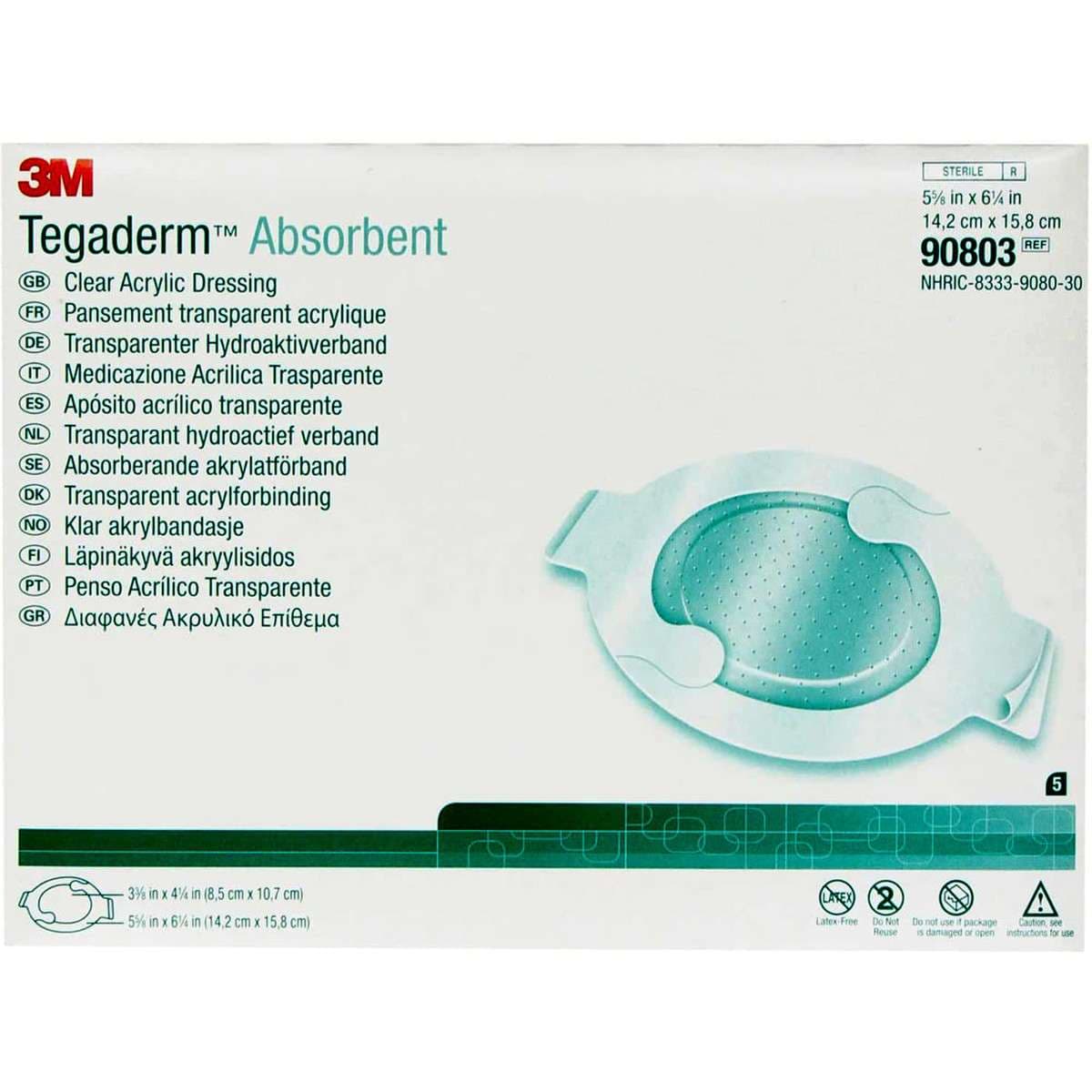 3M Tegaderm Clear Absorbent Acrylic Dressing, Large, 5-5/8 x 6-1/4 Inch - Case of 40 - Image 1