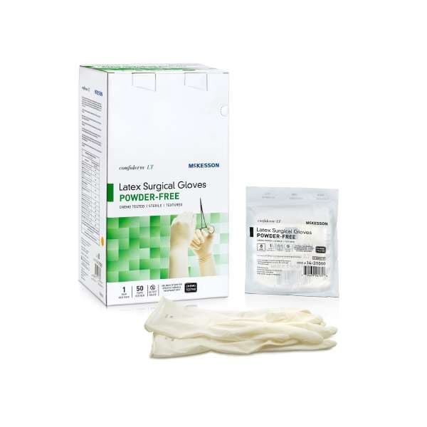 Confiderm LT Surgical Glove Ivory Neutral Neutral Beaded Cuff Standard, Size 8 - Case of 200 - Image 1