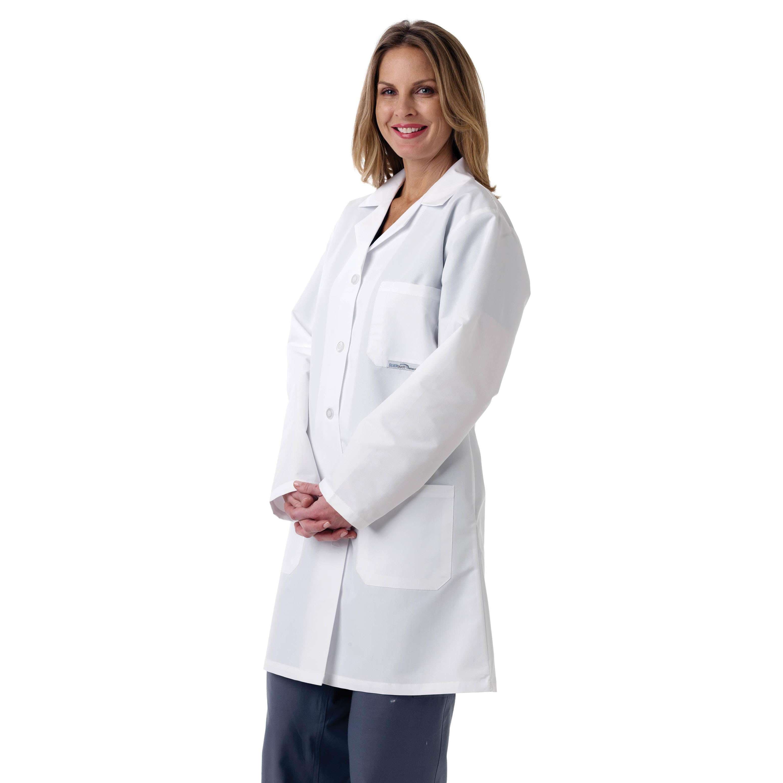 Medline Women's Full-Length Lab Coat, White, Size S - Image 1