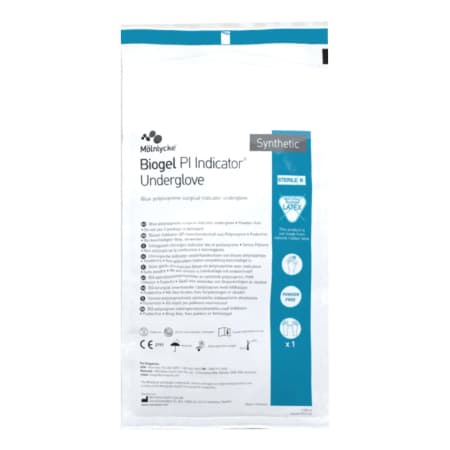 Biogel PI Indicator Underglove Surgical Underglove Blue Beaded Cuff Standard, Size 9 - Box of 40 - Image 1
