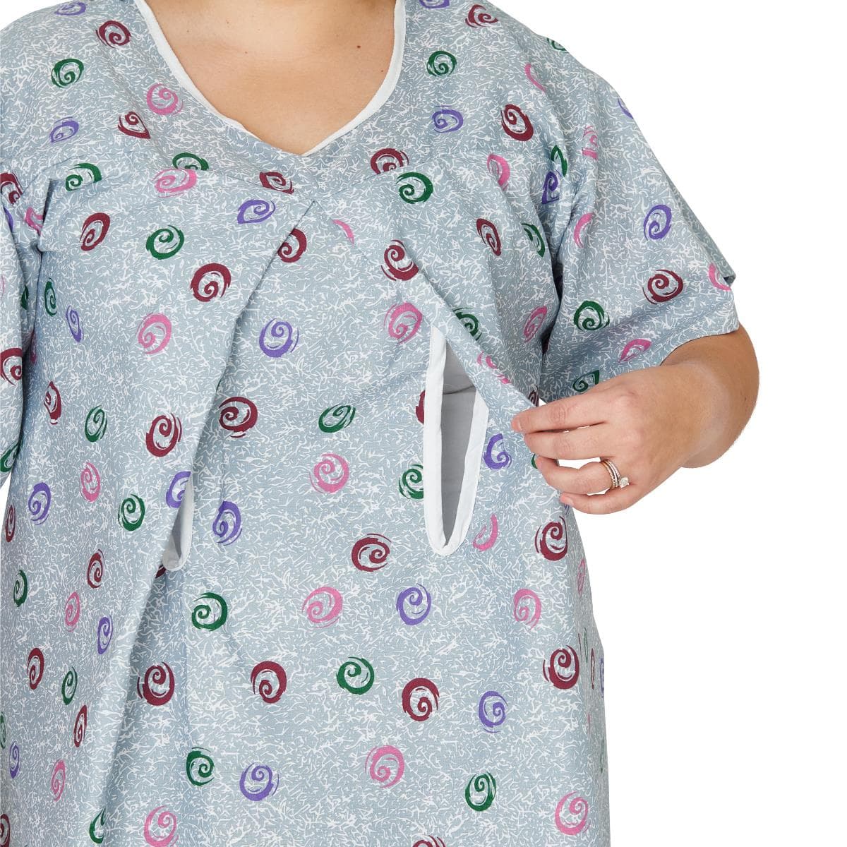 Medline Mother's Maternity Gown, Swirls on Blue Print - 1 Dozen - Image 2