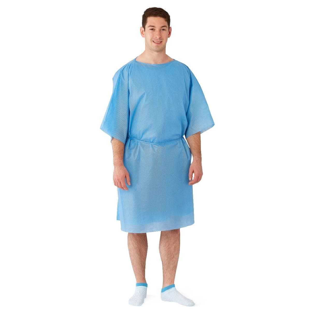 Medline Short Sleeve Front Back Opening with Tie Multilayer Patient Gown, Regular/Large - Image 1