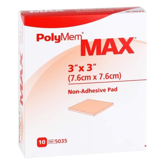 PolyMem MAX Non-Adhesive Foam Pad Dressing, 3 x 3 Inch - Box of 10 - Image 1