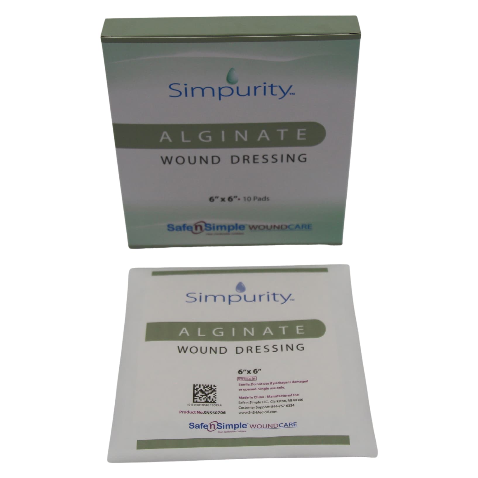Simpurity Calcium Alginate Wound Dressing, 6 x 6 Inch - Box of 10 - Image 1