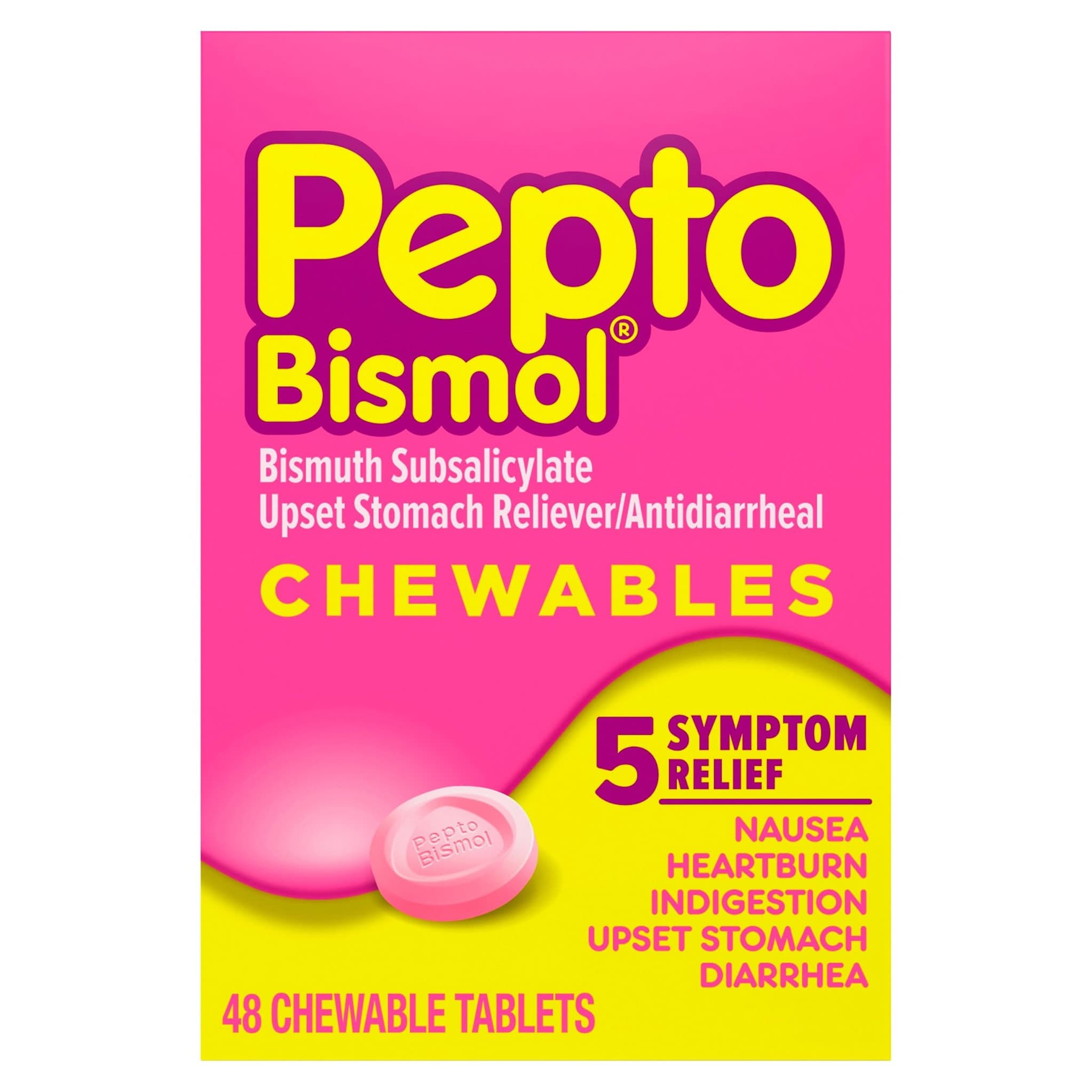Pepto Bismol Anti-Diarrheal Chewable Tablet, 262 mg Strength - Box of 48 - Image 1