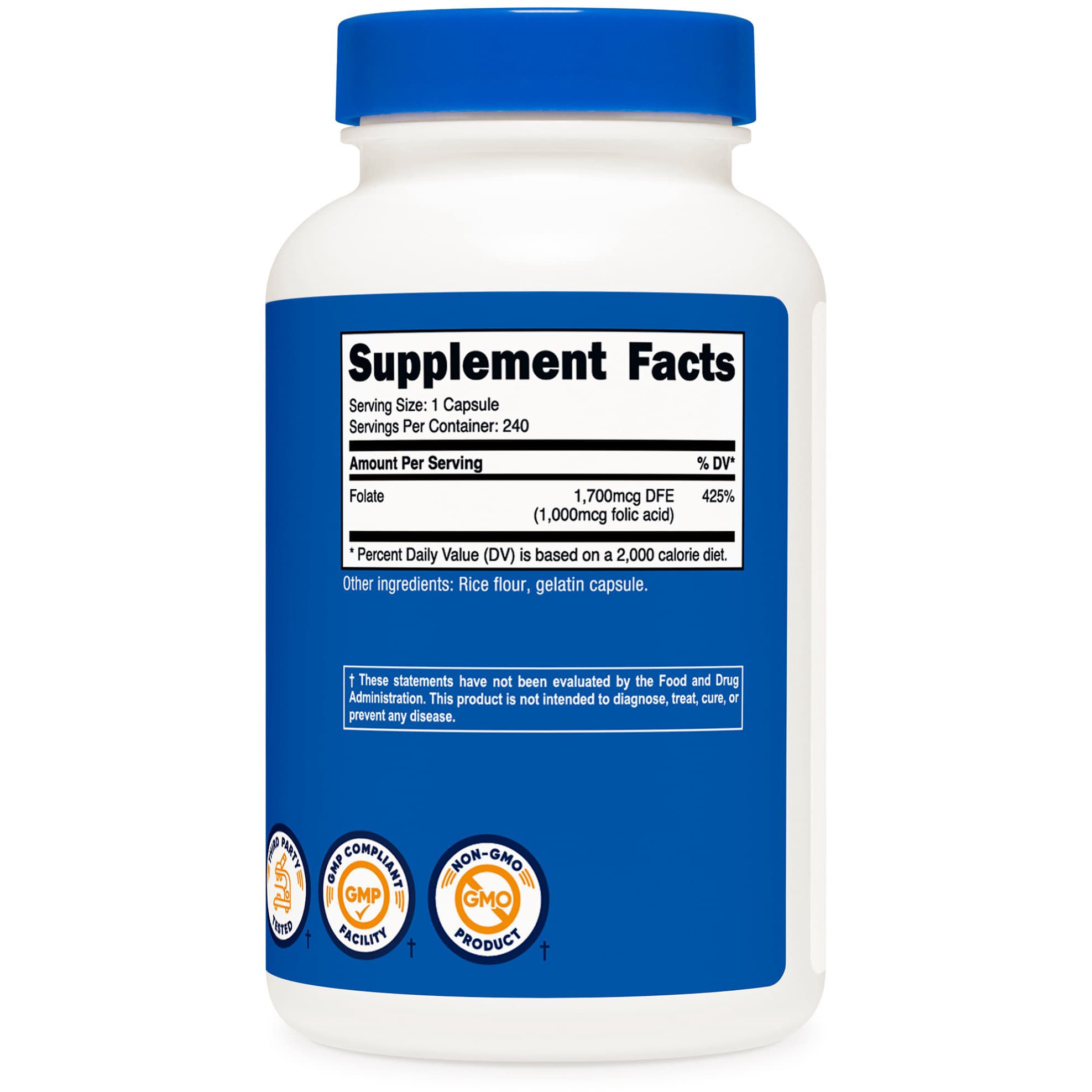 Nutricost Folic Acid Vitamin B9 Capsules - Image 3