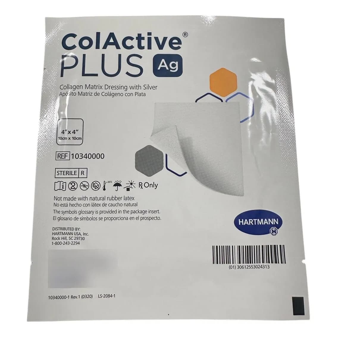 ColActive Plus Ag Silver Collagen Matrix Dressing, 4 x 4 Inch - Each - Image 1