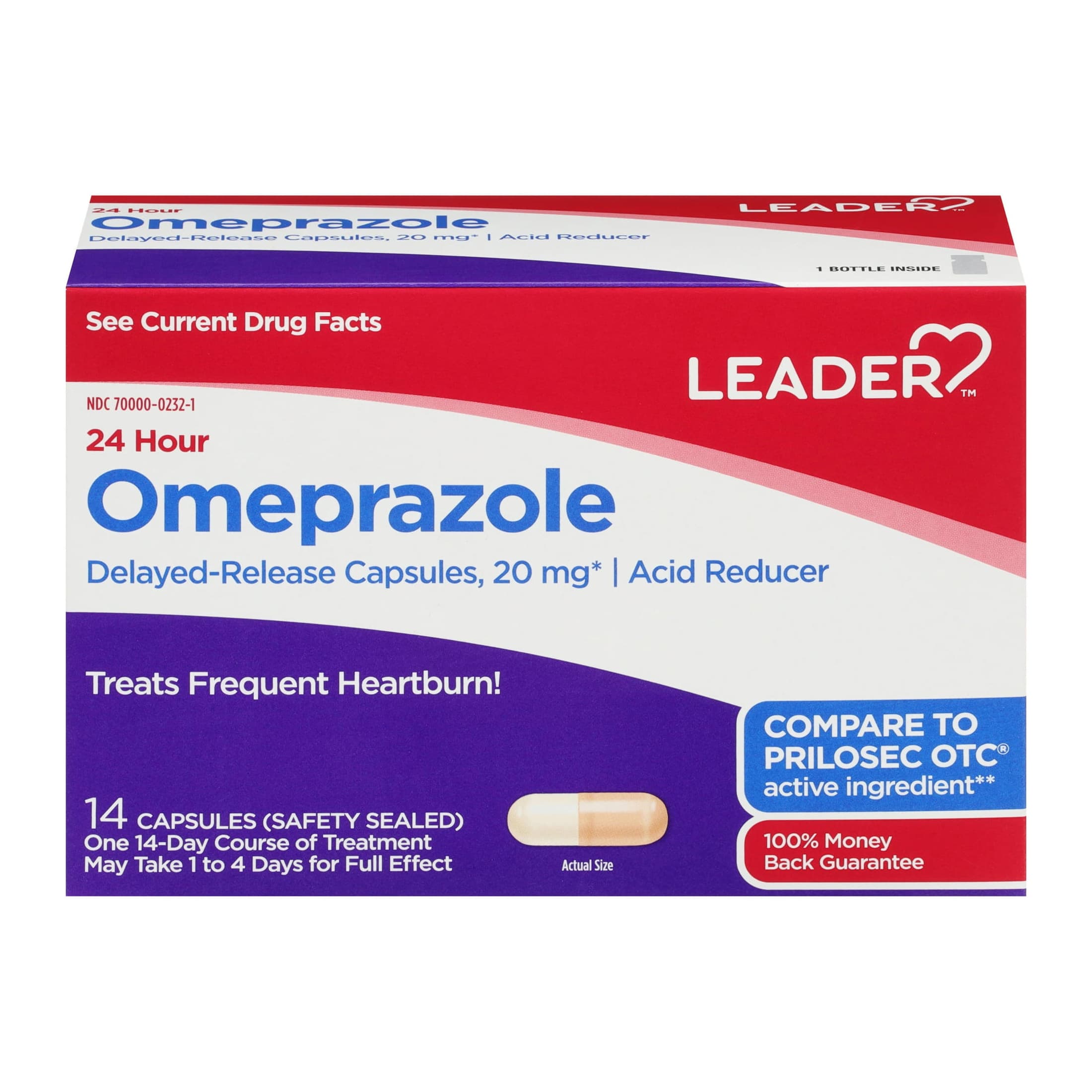 Leader 24 Hour Omeprazole Acid Reducer Tablet, 20 mg, 14 Count - Each