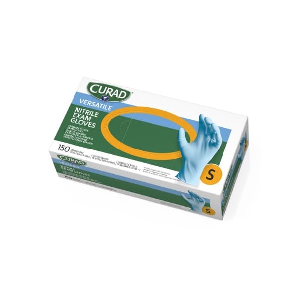 Curad Exam Glove Blue Beaded Cuff 4.1 mil to 6.0 mil Range, Small - Box of 150 - Image 1