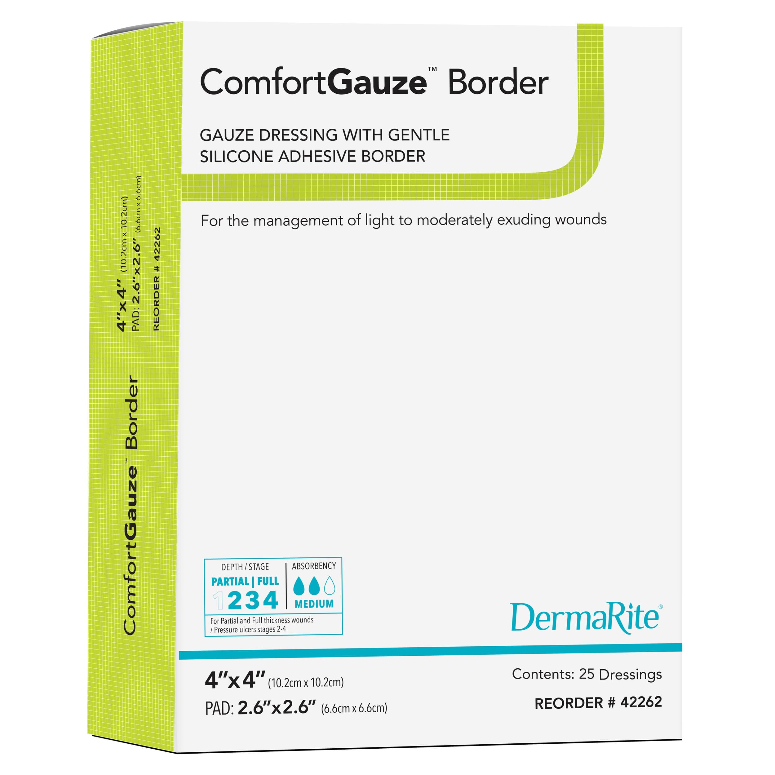 DermaRite ComfortGauze Border Gauze Dressing, 4" x 4" - Box of 25 - Image 1