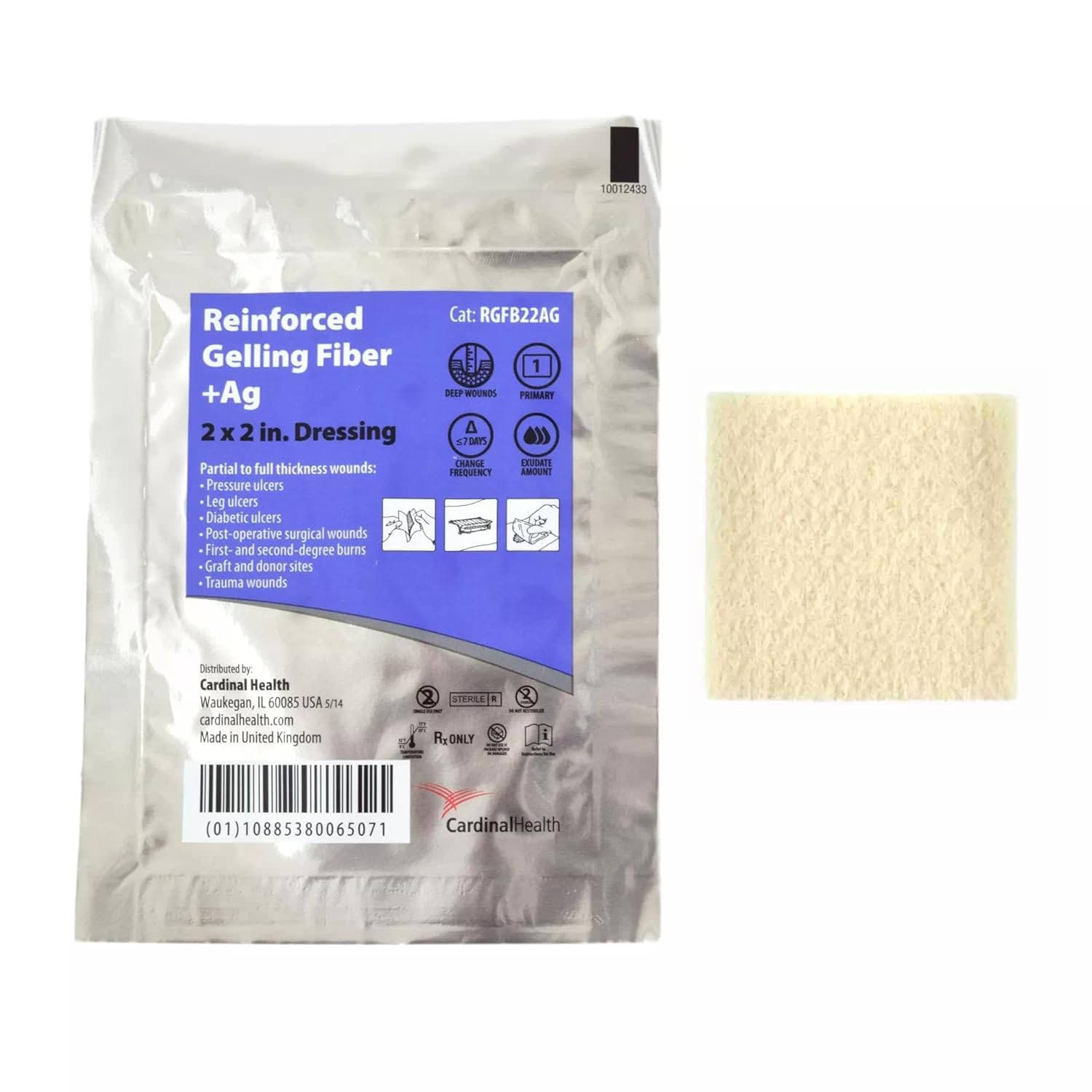 Cardinal Health Reinforced Silver (Ag) Gelling Fiber Wound Dressing, 2 x 2 Inch - Image 1