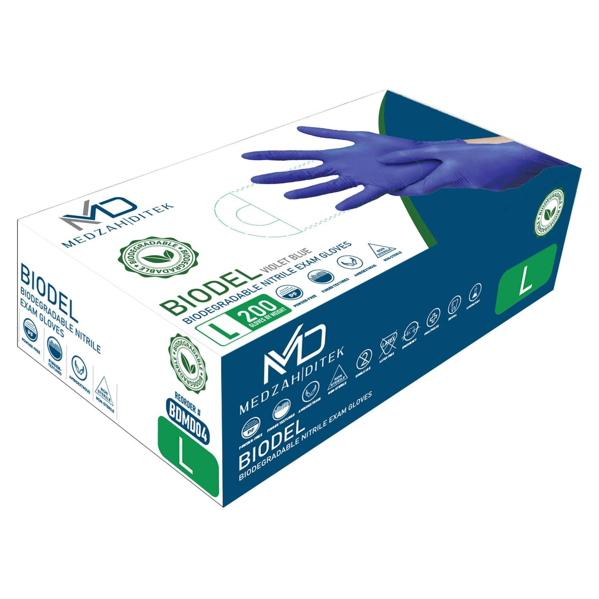 Medzah BIODEL Nitrile Exam Gloves, Large - Case of 2000 - Image 1