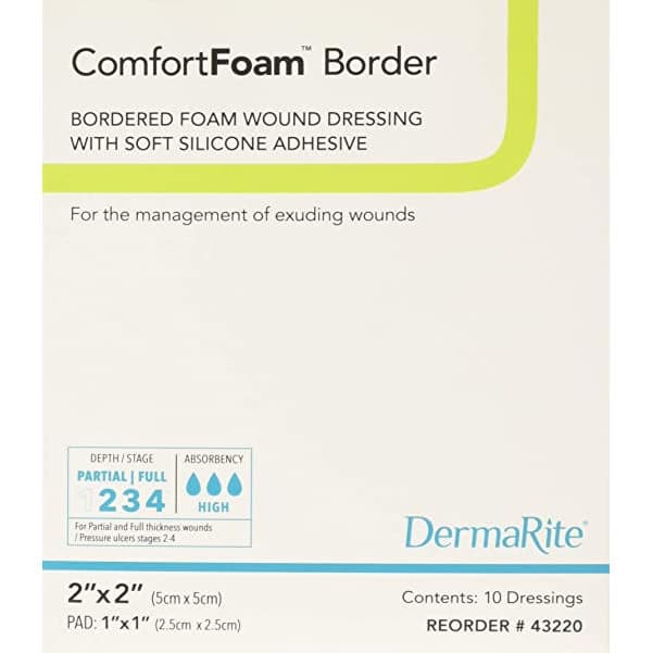 ComfortFoam Silicone Adhesive Foam Wound Dressing, 2 x 2 Inch - Box of 10 - Image 1