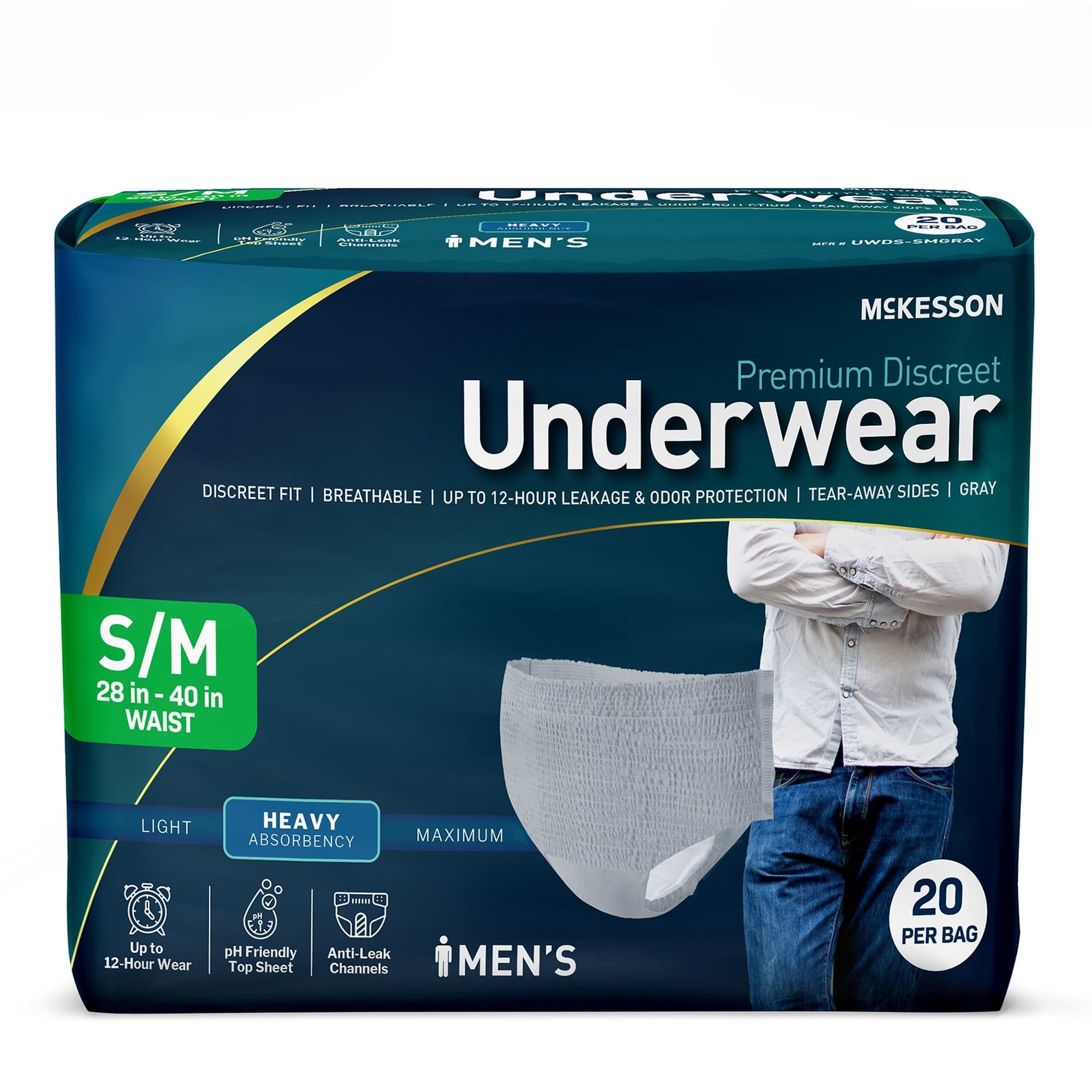 McKesson Premium Discreet Heavy Underwear For Men, Small/Medium - Bag of 20 - Image 1