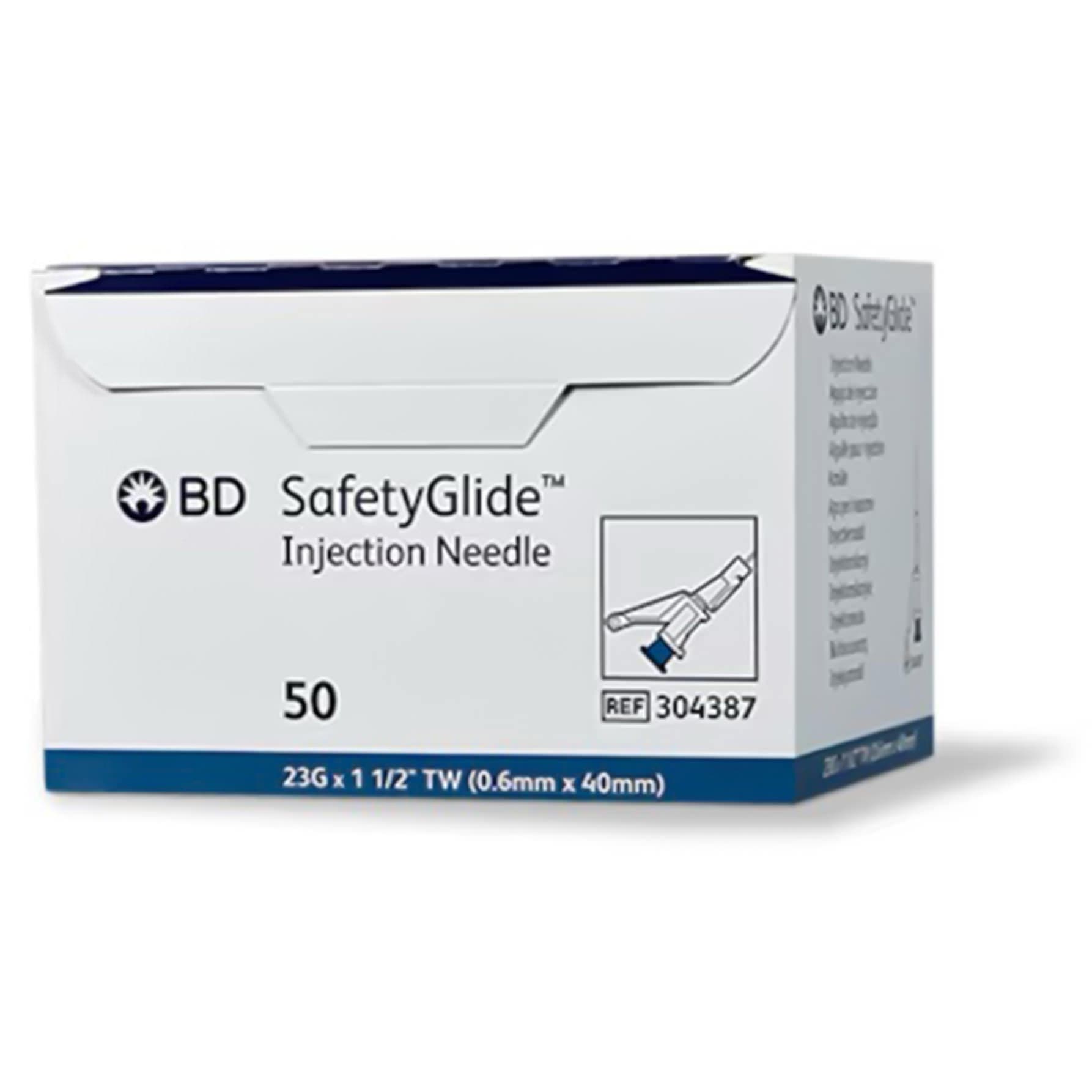 BD SafetyGlide Hypodermic Needle, 23 Gauge - Box of 50 - Image 1