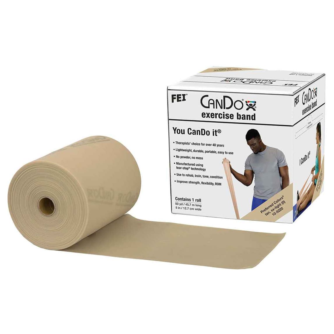 CanDo Low Powder Exercise Band Rolls, 50 yard, Tan, 2X Light - Image 1