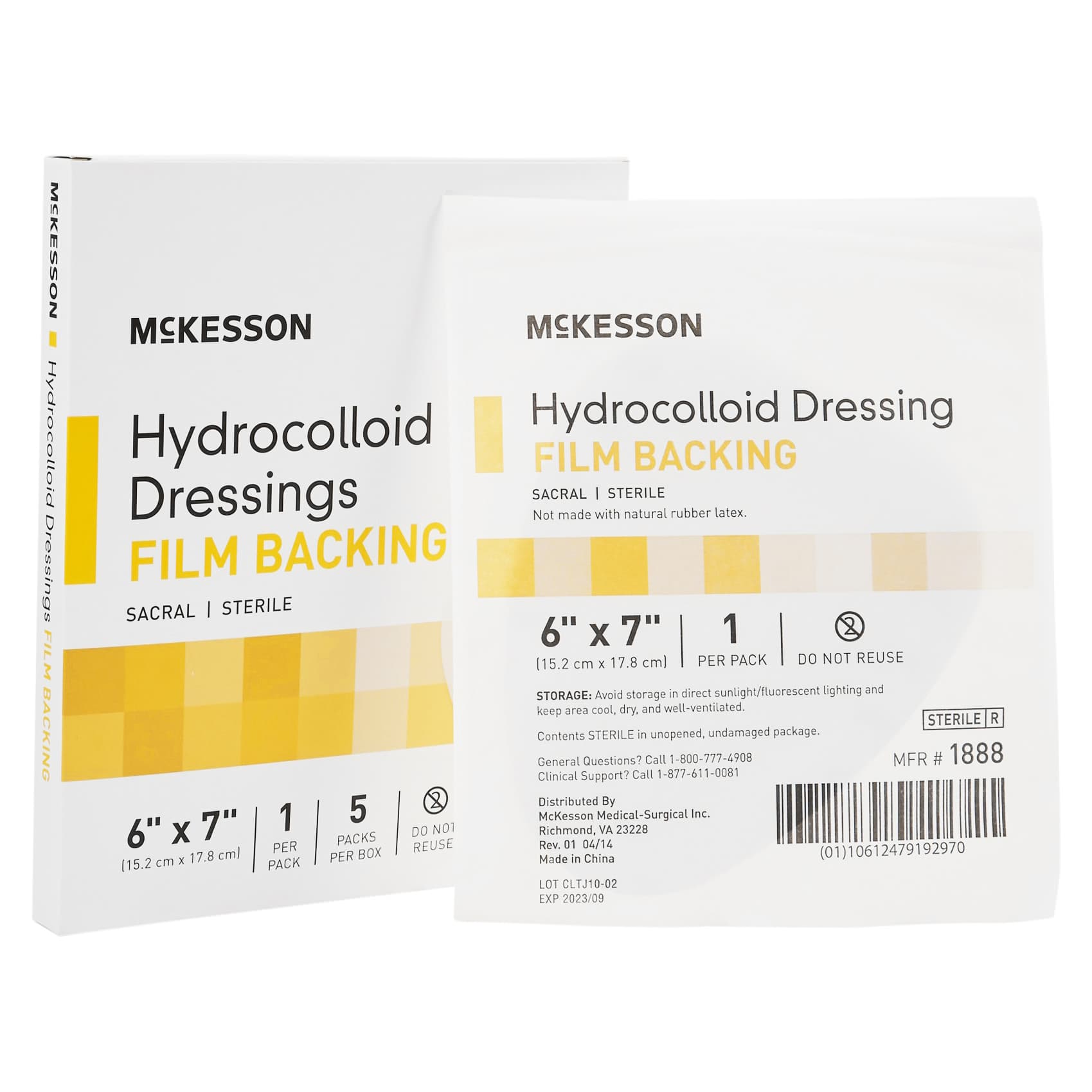 McKesson Hydrocolloid Dressing with Film Backing, 6 x 7 Inch - Case of 80 - Image 1