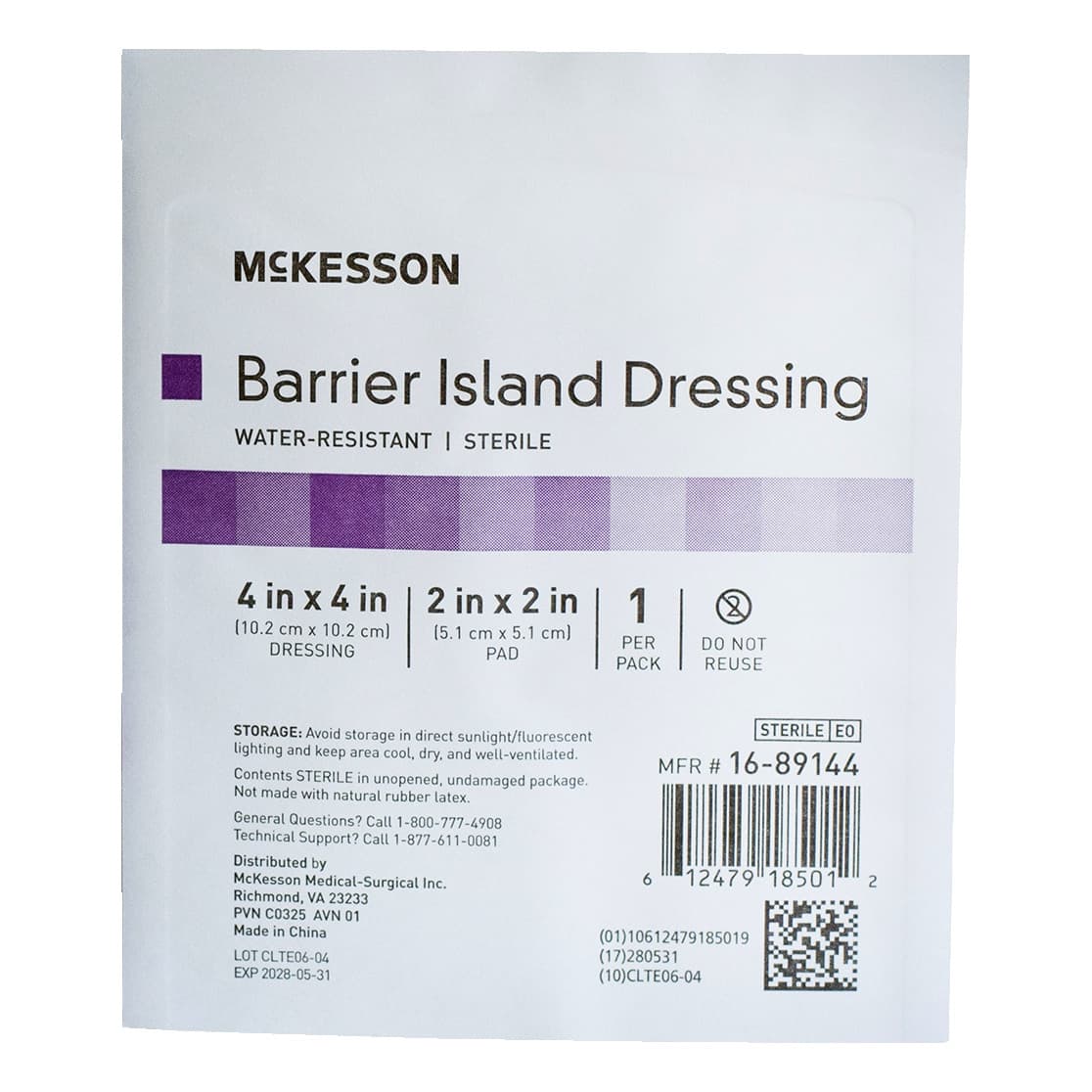 McKesson Composite Barrier Island Dressing, 4" x 4", Water Resistant, 2" x 2" Sterile Pad - Image 1