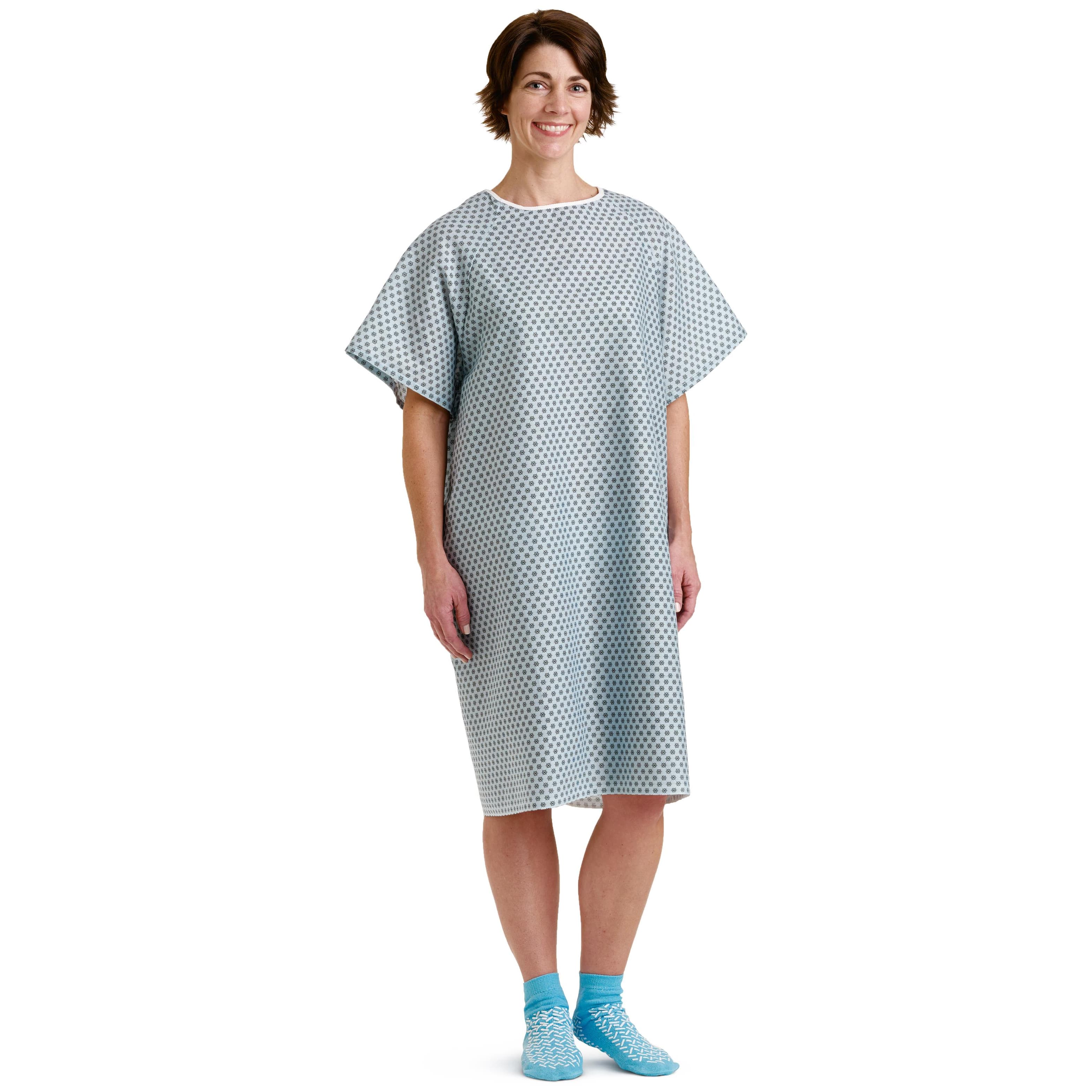 Medline Cotton/Poly Blend Patient Gown with Straight Back, Ties, One Size Fits Most - 1 Dozen