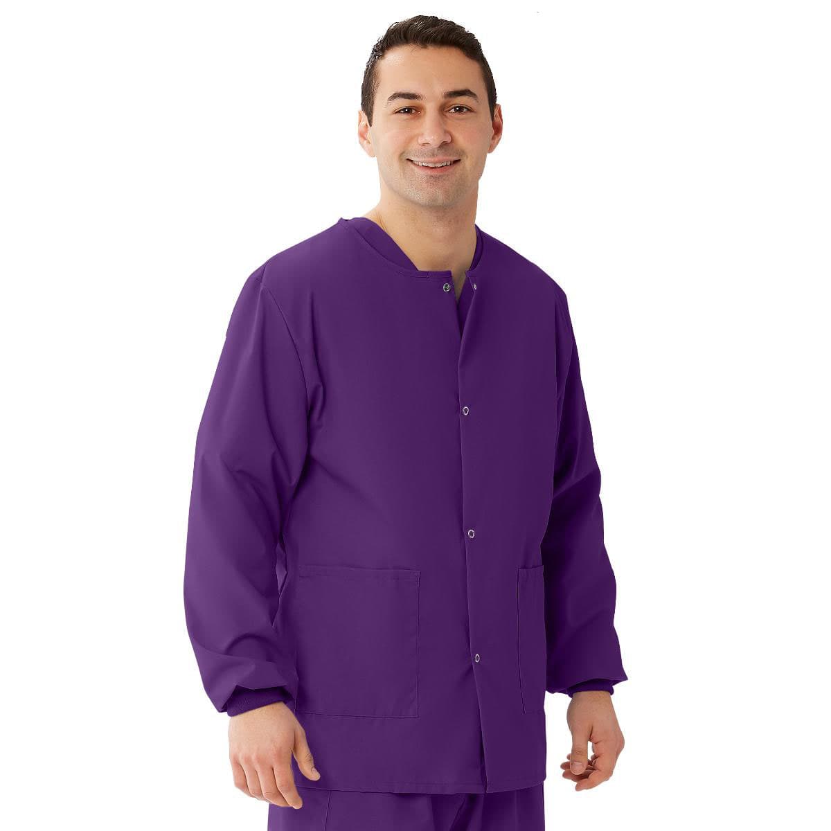 Medline AngelStat Unisex Snap-Front Warm-Up Scrub Jacket, Regal Pruple, Extra Small - Image 1