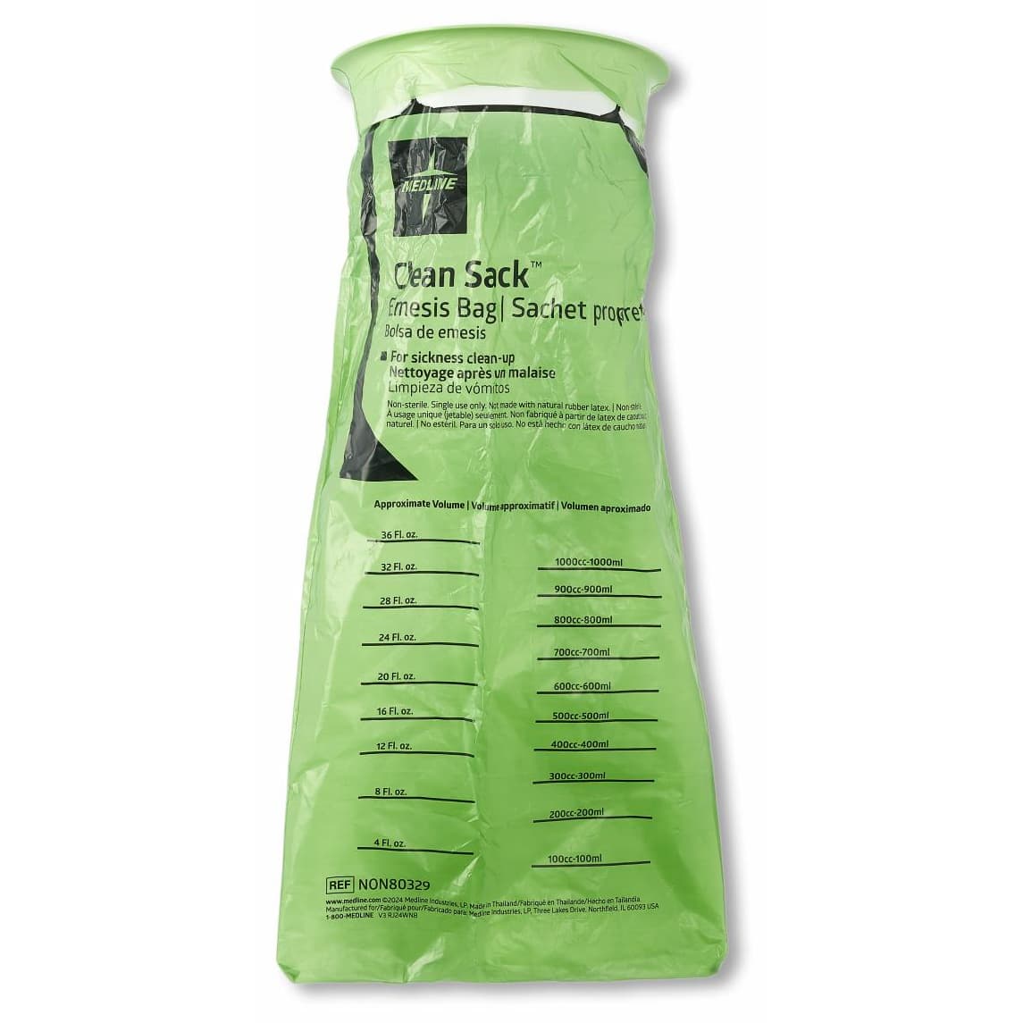 Emesis Bag with Rigid Plastic Ring, Graduated, Green, 36 oz - Image 1