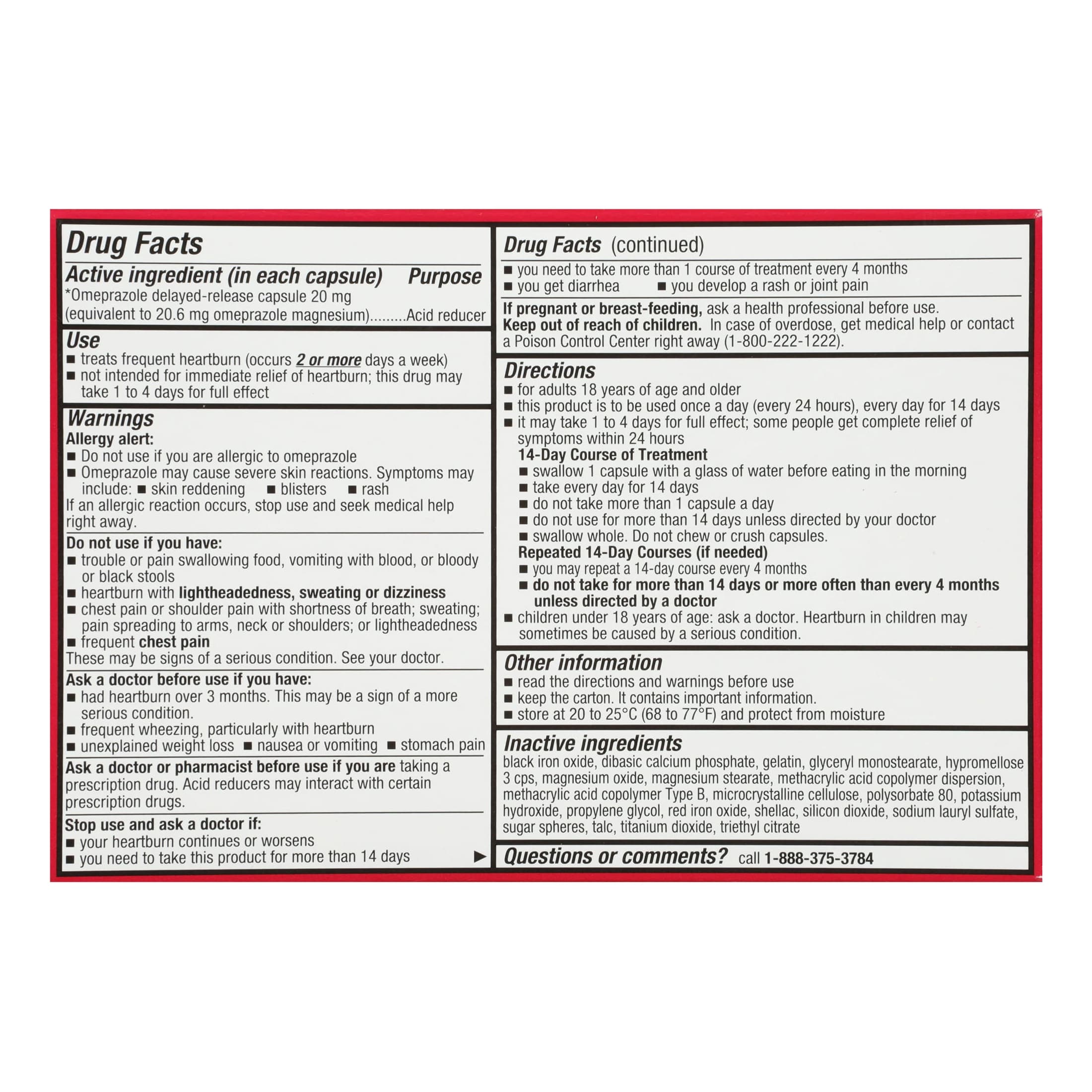 Leader 24 Hour Omeprazole Acid Reducer Tablet, 20 mg, 14 Count - Each - Image 2