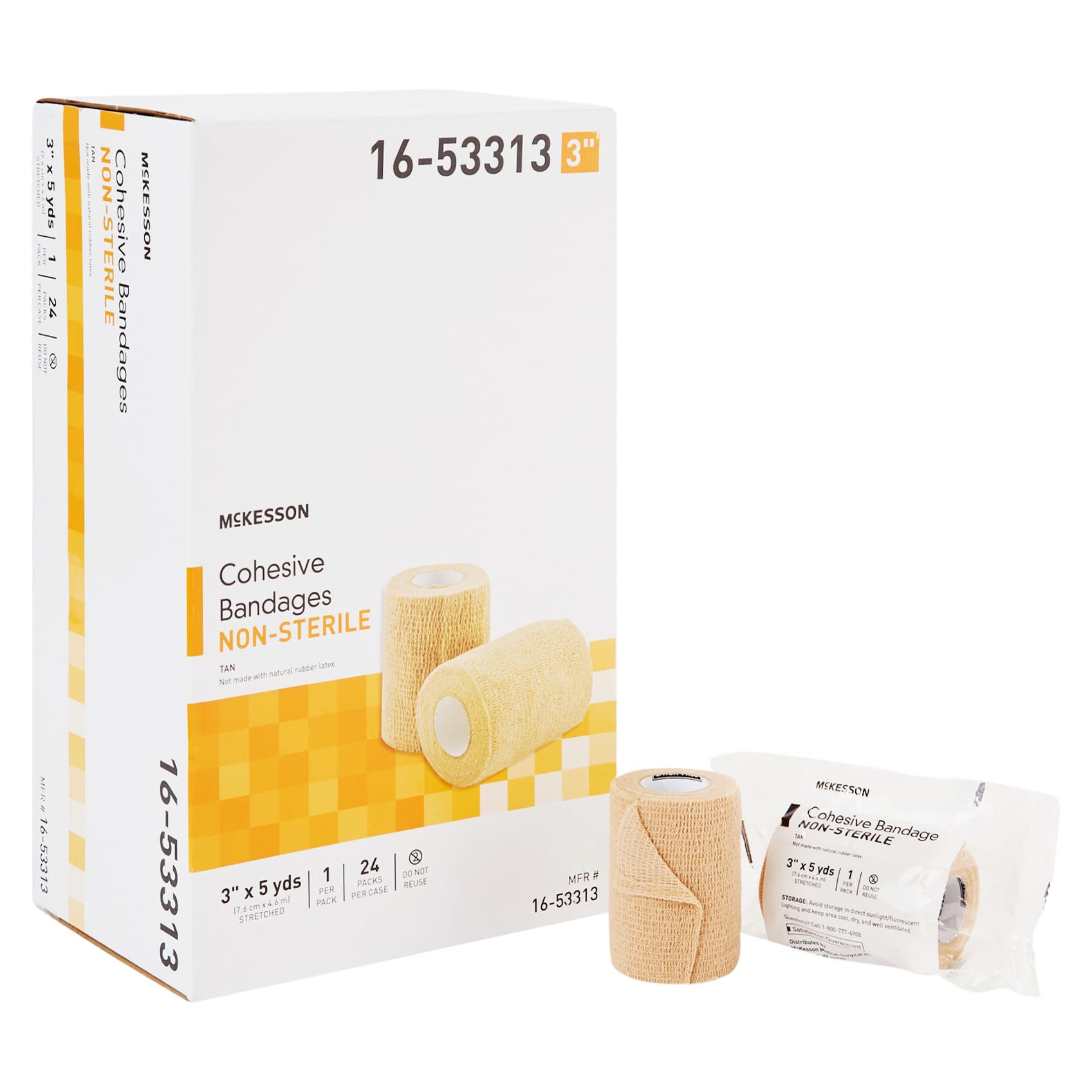 Mckesson Cohesive Bandage, 3 Inch x 5 Yard, Standard Compression, Tan - Case of 24 - Image 1