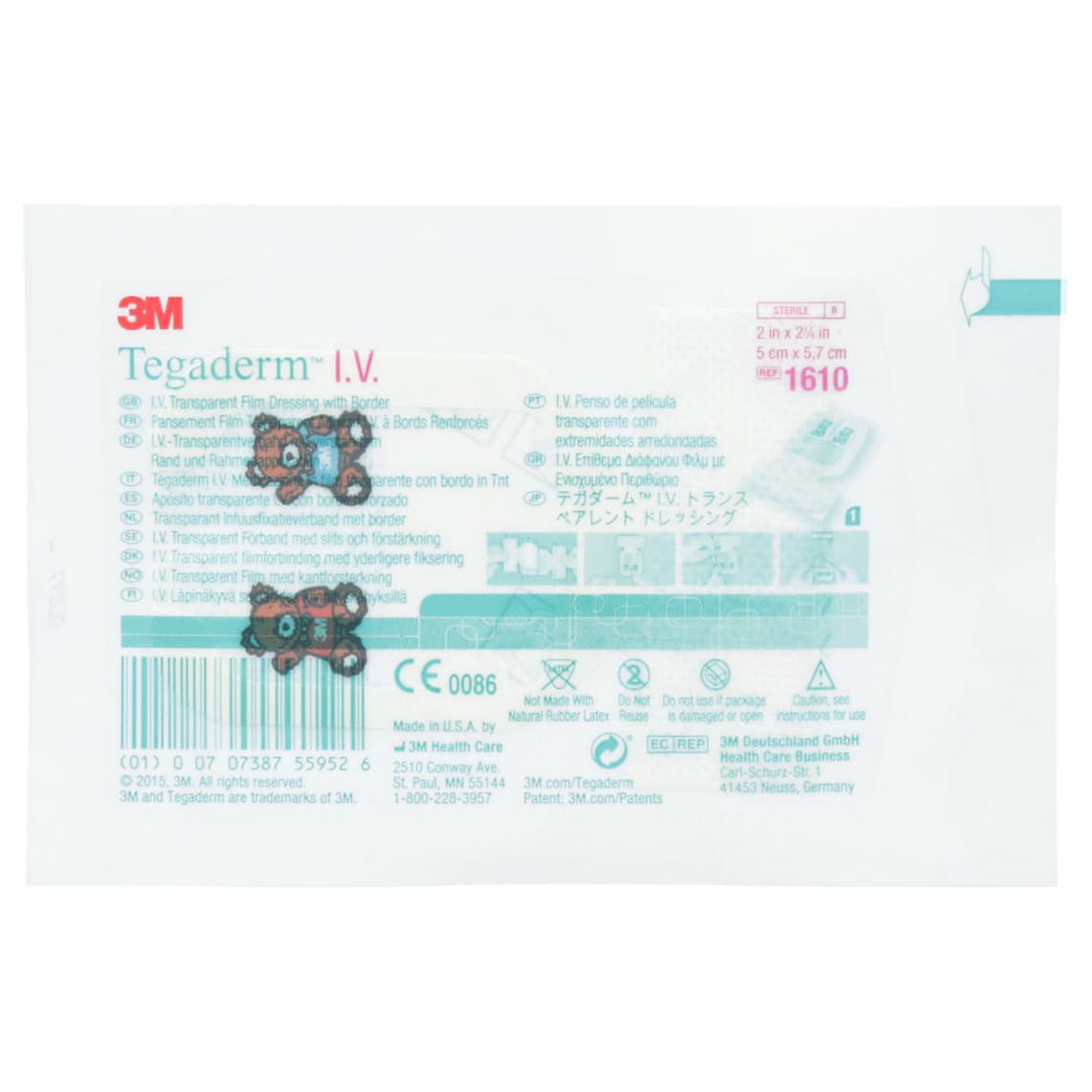 3M Tegaderm IV Transparent Adhesive Film Dressing with Border, 2 x 2-1/4 Inch - Case of 400 - Image 1