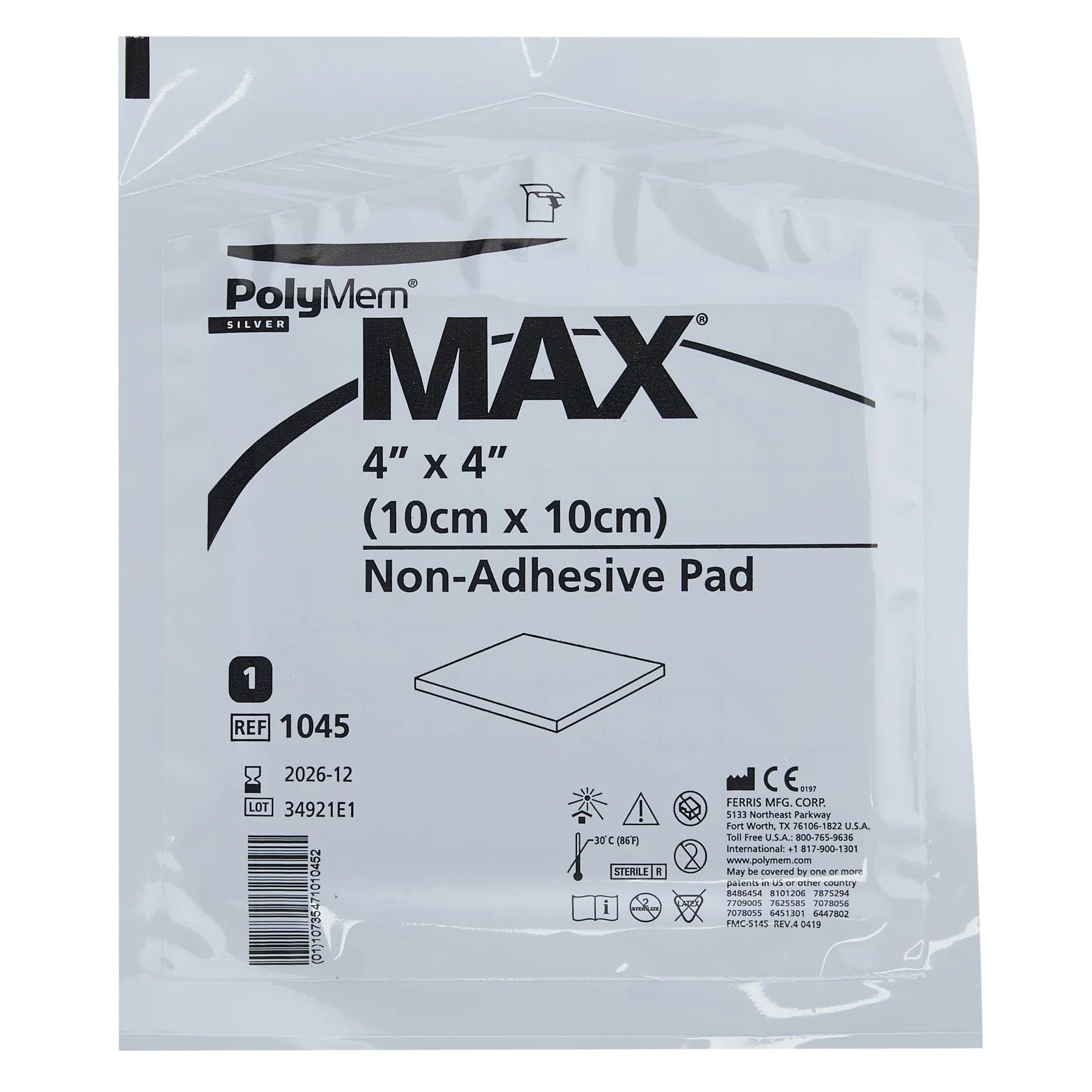 Polymem Max Silver Non-Adhesive Foam Pad Dressing, 4 x 4 Inch - Each - Image 1