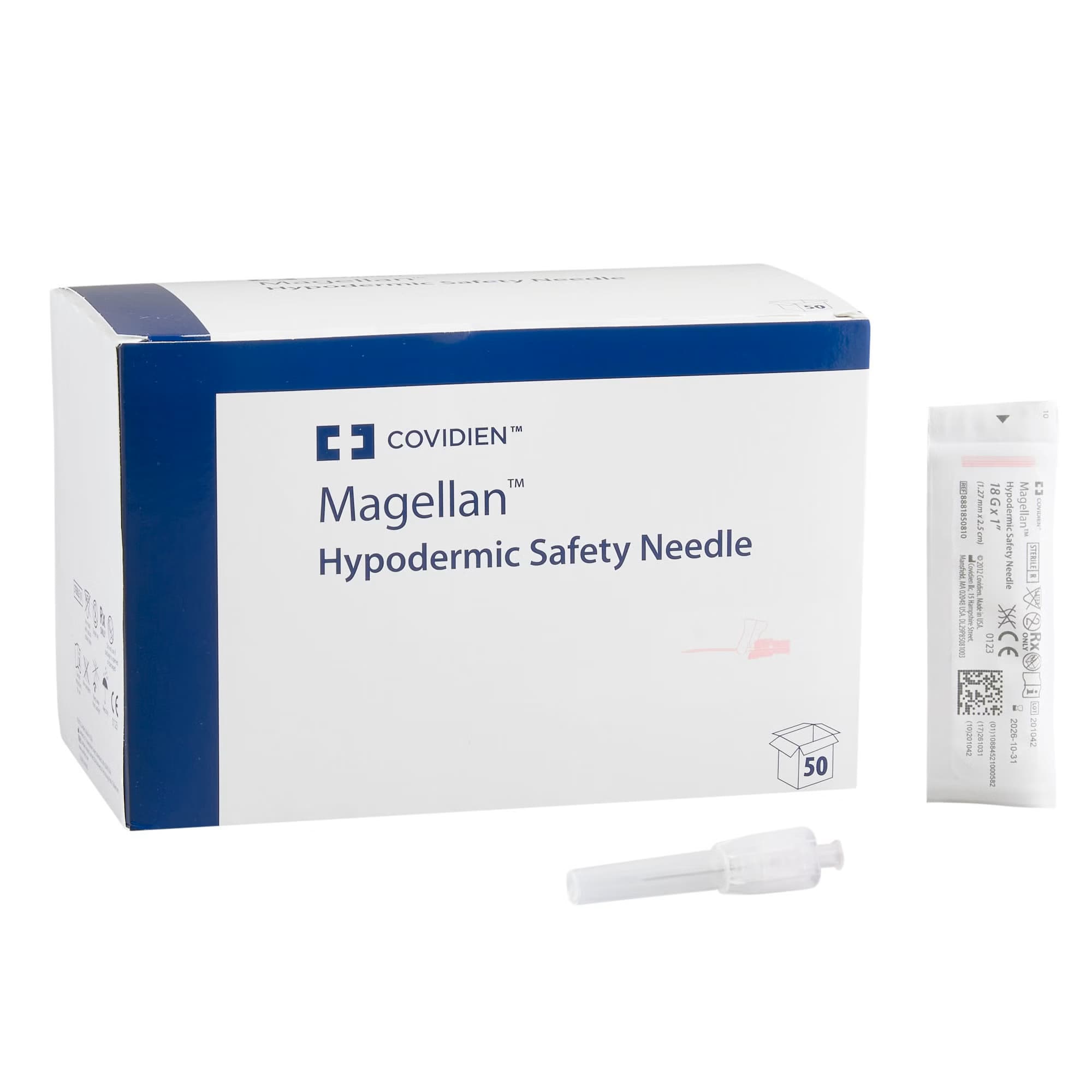 Magellan Hypodermic Safety Needle, 18 Gauge x 1 Inch - Box of 50 - Image 1